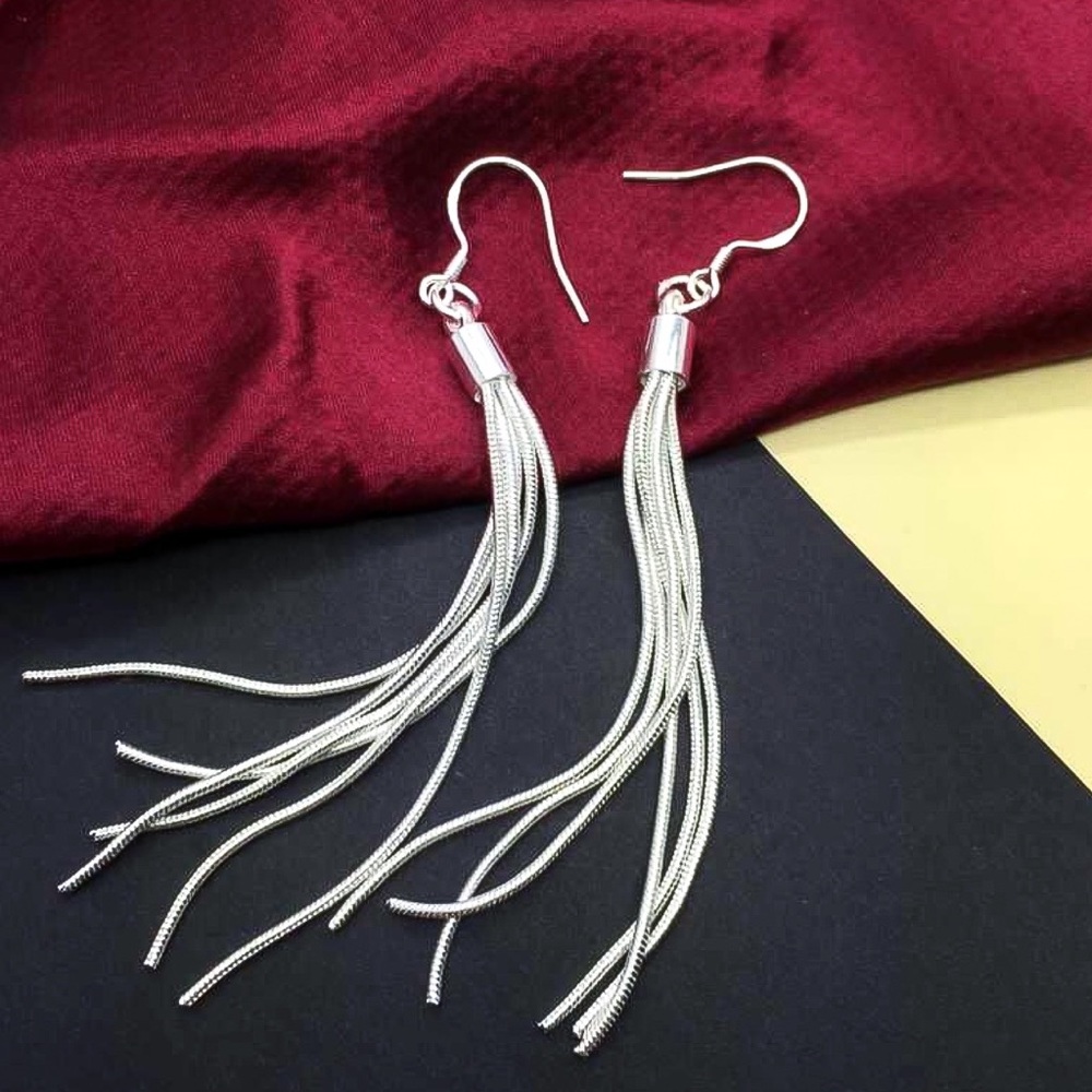 925 Stamped Silver Tassel Earrings - Picture 3 of 8